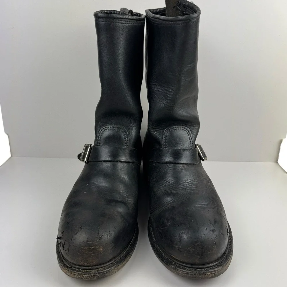 Vtg Carolina Black Leather Steel Toe Work Engineer Biker Boots Men's 12 USA